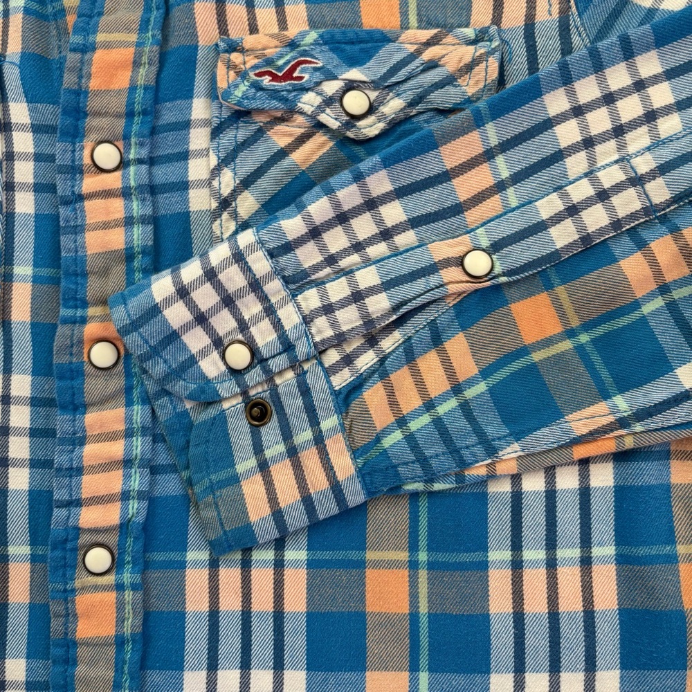 Hollister Blue & Orange Western-style Flannel Long-Sleeve Button-Up
– Size S